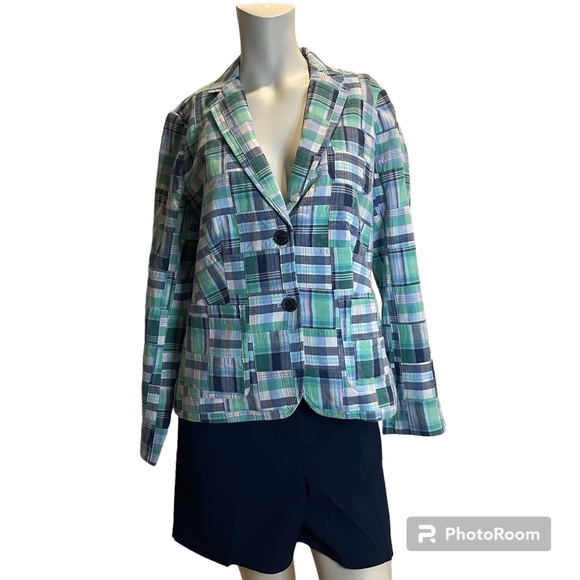 TALBOTS Summer Blazer Madras Plaid Cotton Patchwork Blazer Jacket Size 6 - Picture 1 of 7